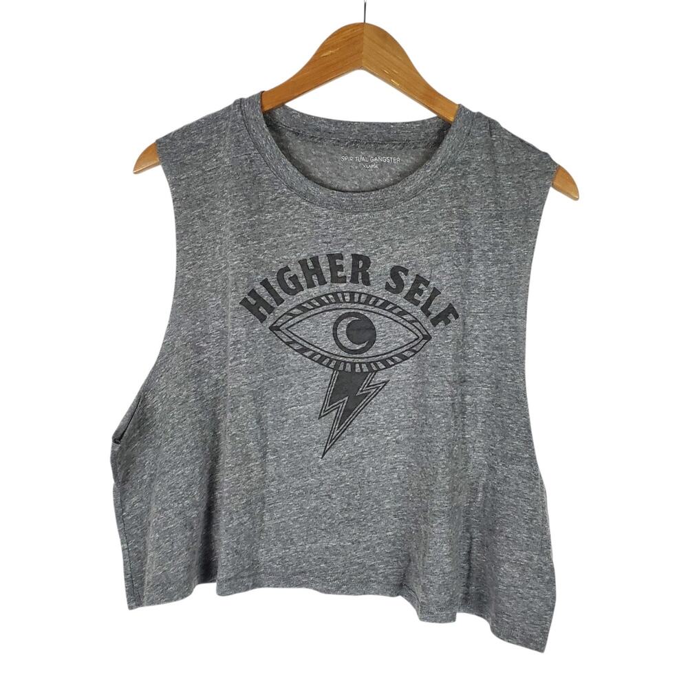 NEW Spiritual Gangster Elevated Eye Callie Crop Tank Top XL Gray Cotton Boxy $54